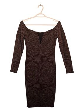 Fashion Nova Black Metallic Off-Shoulder Long Sleeve Bodycon Dress